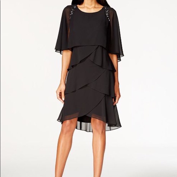 SL Fashions Dresses & Skirts - SL Fashions Beaded Capelet Black Dress - 16 - NWT